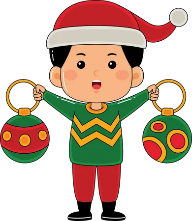 Boy holding christmas ball  Illustration