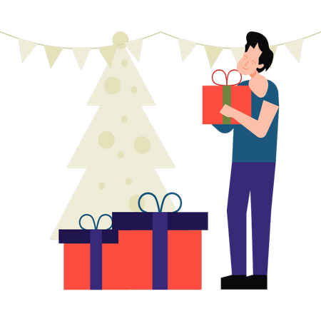 Boy holding Christmas present  Illustration