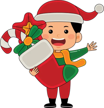 Boy holding Christmas socks  Illustration