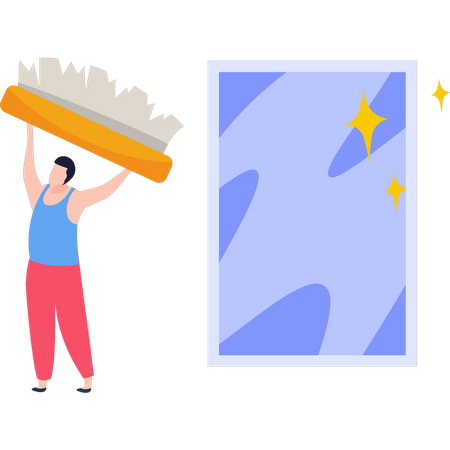 Boy holding cleaning brush  일러스트레이션