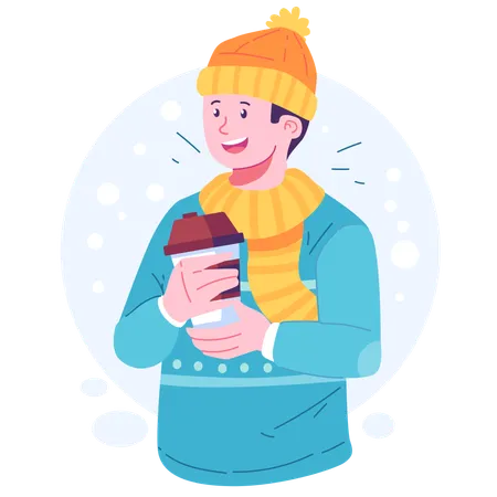 Boy holding coffee cup  Illustration