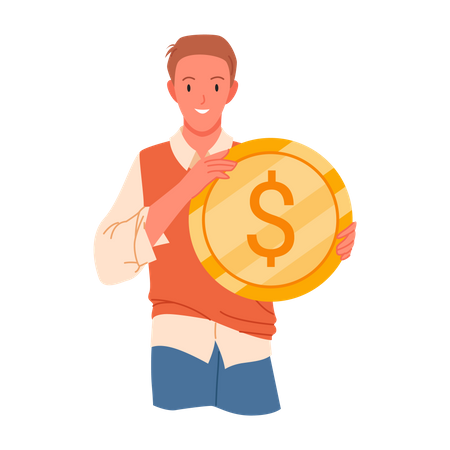 Boy holding coin  Illustration