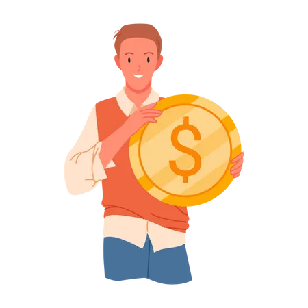 Boy holding coin  Illustration