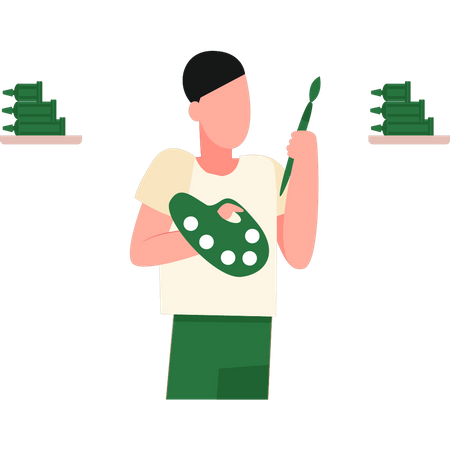 Boy holding color palette  Illustration