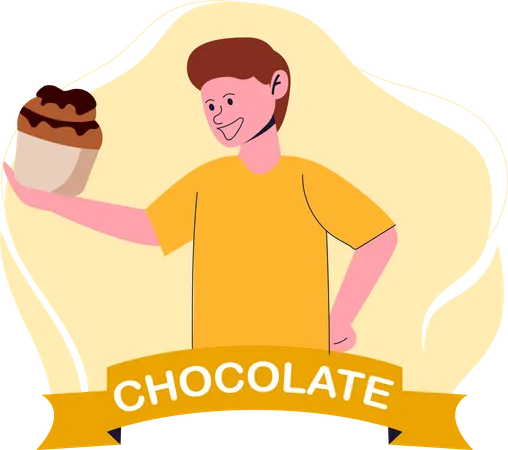 Boy holding cupcake  Illustration