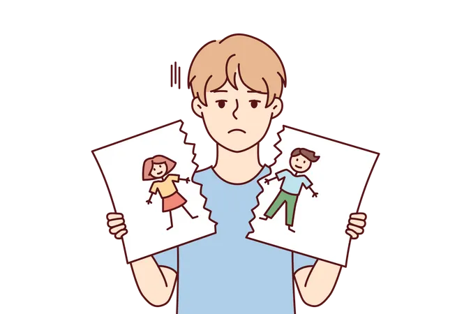 Boy holding cutting photo  Illustration