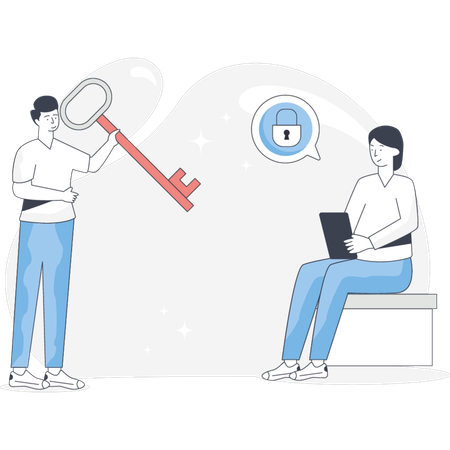 Boy Holding Digital Key  Illustration