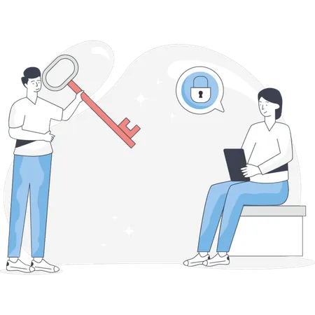 Boy Holding Digital Key  Illustration
