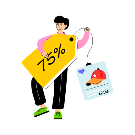 Boy holding Discount tag  Illustration