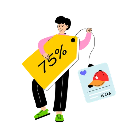 Boy holding Discount tag  Illustration