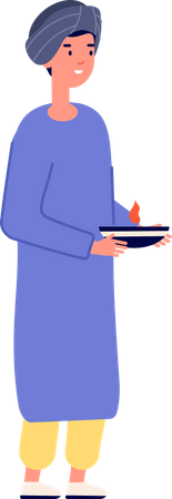 Boy holding diya  Illustration