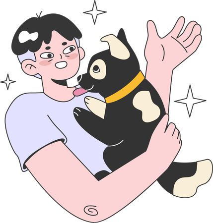 Boy holding dog  Illustration