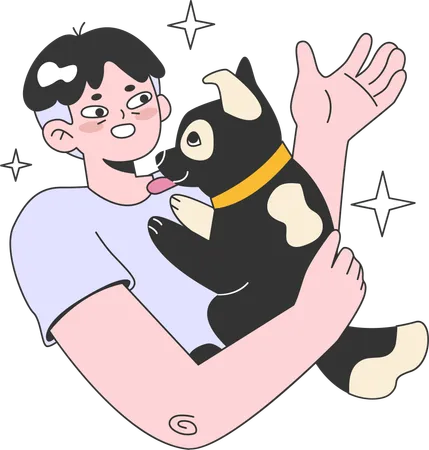 Boy holding dog  Illustration