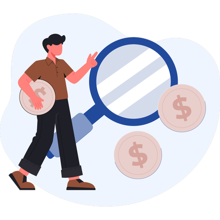 Boy holding dollar coin  Illustration