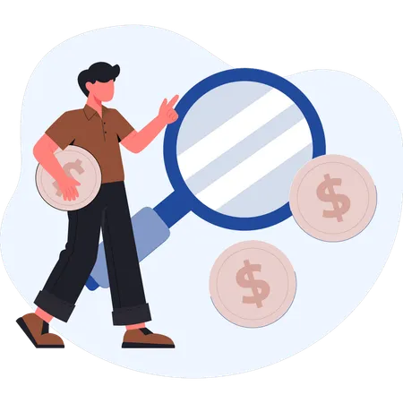 Boy holding dollar coin  Illustration