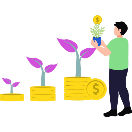 Boy holding dollar plant  Illustration