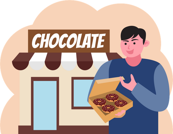 Boy holding donut  Illustration