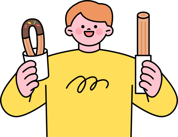 Boy holding donut stick  Illustration