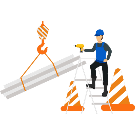 Boy holding drill machine  Illustration