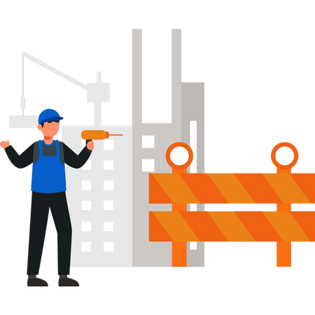 Boy holding drill machine  Illustration