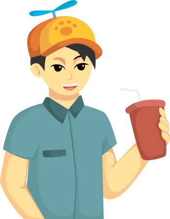Boy Holding Drink Character Design Illustration Illustration