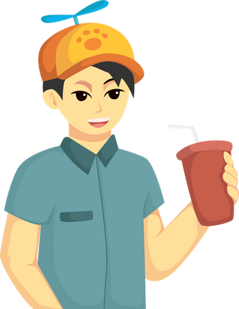 Boy Holding Drink  Illustration