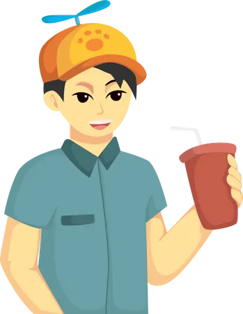 Boy Holding Drink  Illustration