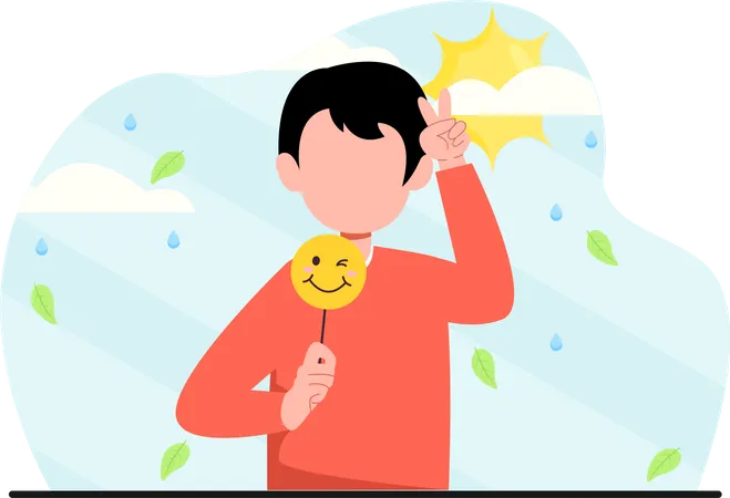 Boy holding emoji card  Illustration