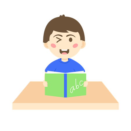 Boy holding English book  Illustration