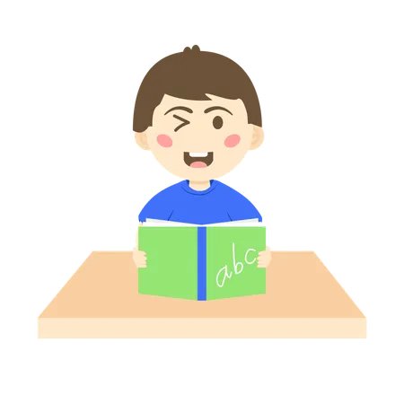 Boy holding English book  Illustration