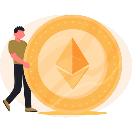 Boy holding ethereum coin  Illustration