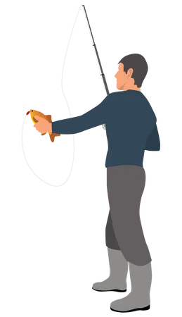 Boy holding fishing rod  Illustration