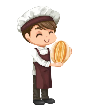 Boy holding freshly baked bread  Illustration