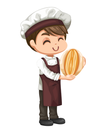 Boy holding freshly baked bread  Illustration