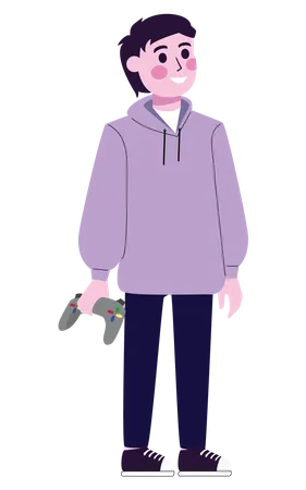 Boy holding game console Illustration