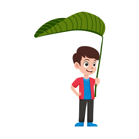 Boy holding giant guava leaf  Illustration