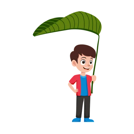 Boy holding giant guava leaf  Illustration