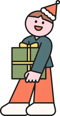 Boy holding gift box  Illustration