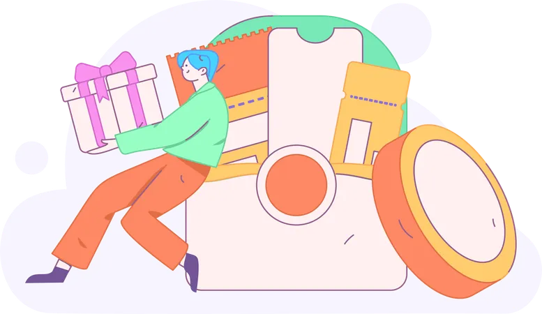 Boy holding gift box  Illustration