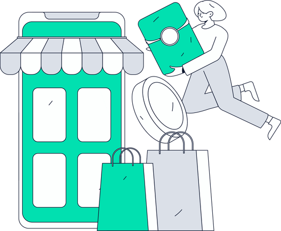 Boy holding gift box while doing shopping payment  Illustration