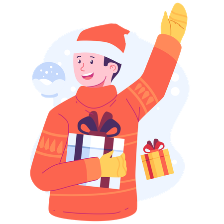 Boy holding gift  Illustration