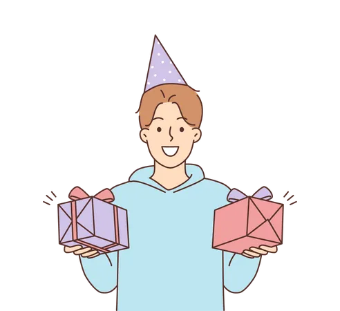 Boy holding gift  Illustration