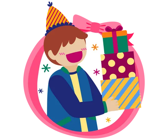 Boy holding gifts  Illustration