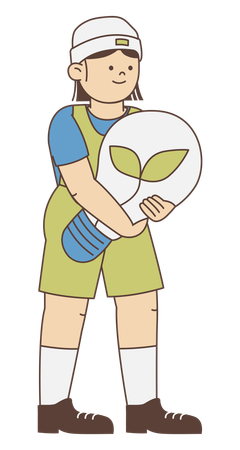 Boy Holding green bulb  Illustration