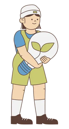 Boy Holding green bulb  Illustration