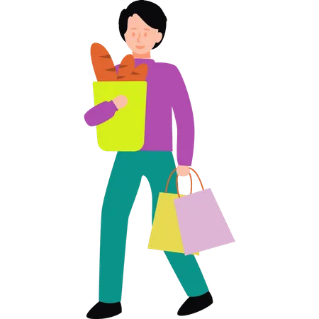 Boy holding grocery bag  Illustration