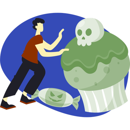 Boy holding halloween mashroom  Illustration
