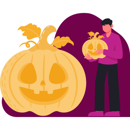 Boy holding halloween pumpkin  Illustration