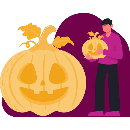 Boy holding halloween pumpkin  Illustration