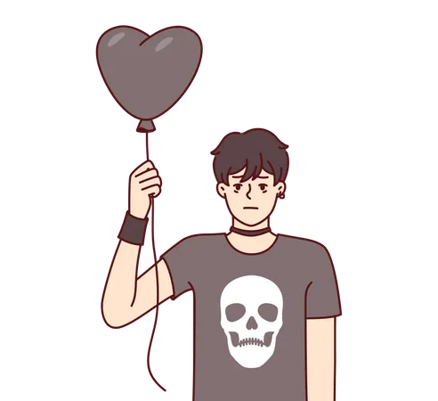 Boy holding heart balloon  Illustration